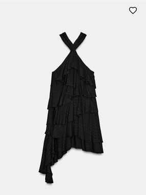 Zara Black Asymmetrical Halter Tiered Ruffle Dress